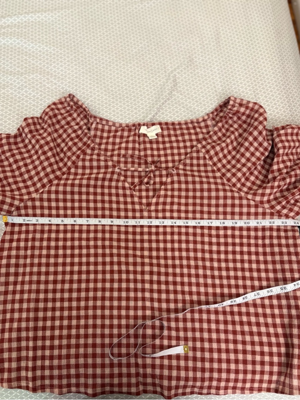 New Large Treasure & Bond Red Gingham Checkered Tie Front Top - Picture 8 of 13